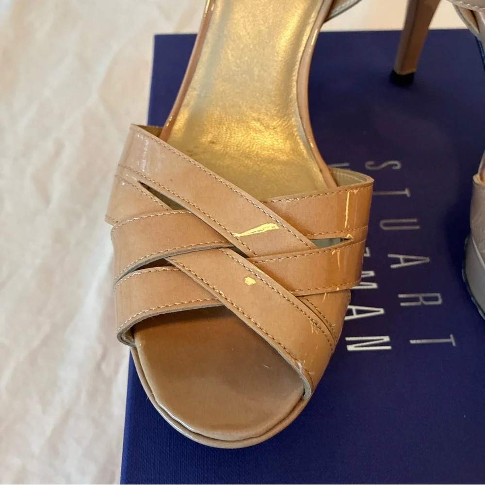 Stuart Weitzman Nude Patent Leather Strappy Heels